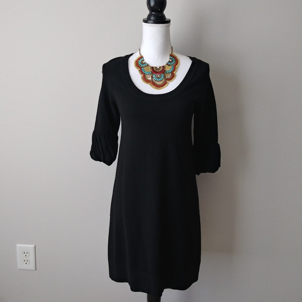 Theory Black Sweater Dress Wool 3/4 Sleeve Small